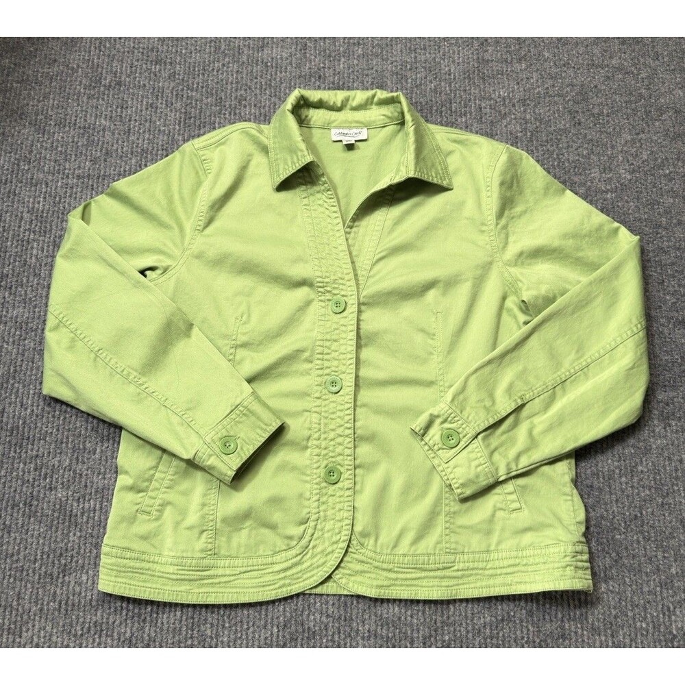 Coldwater Creek Womens Large Stretch Lime Green Button Up Shirt Jacket Top EUC